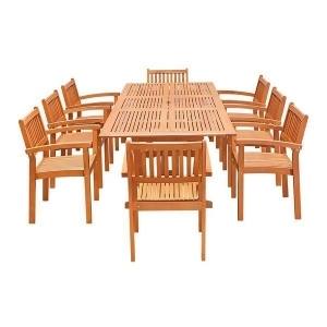 Vifah Malibu V232set33 Natural Wood 9 Piece Outdoor Dining Set w/Extention Table - All