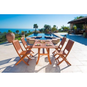 Vifah Malibu V189set3 Natural Wood 5 Piece Outdoor Dining Set w/Folding Chairs - All