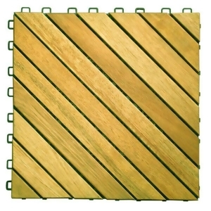 Vifah 12 Diagonal Slat Acacia Interlocking Deck Tile in Teak Set of 10 - All