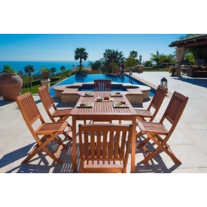 Vifah Malibu V98set4 Natural Wood 7 Piece Outdoor Dining Set w/Folding Chairs - All