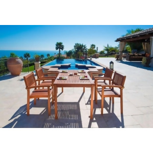 Vifah Malibu V98set9 Natural Wood 5 Piece Outdoor Dining Set w/Stacking Chairs - All