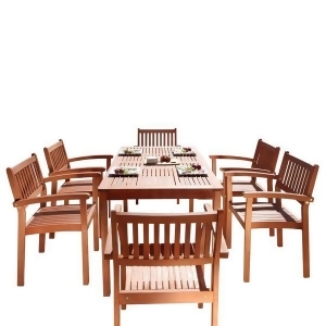 Vifah Malibu V98set10 Natural Wood 7 Piece Outdoor Dining Set w/Stacking Chairs - All
