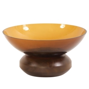 Howard Elliott Amber Glass Bowl on Wood Base - All