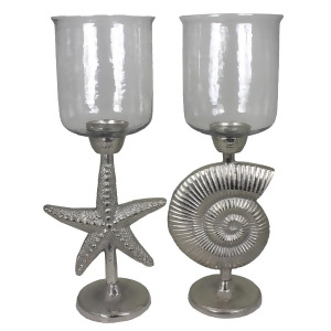 Entrada En14241 2 Piece Hammered Glass Shell Starfish Candle Holder - All