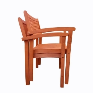 Vifah Malibu V1387 Outdoor Natural Wood Garden Stacking Arm Chair Set of 2 - All