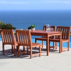 Vifah Malibu V98set46 Natural Wood 5 Piece Outdoor Dining Set w/Armless Chairs - All