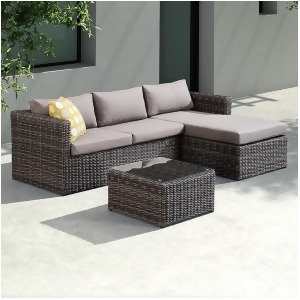 Armen Living Hagen 3 Piece Outdoor Rattan Sectional Chase Set w/Brown Cushions - All