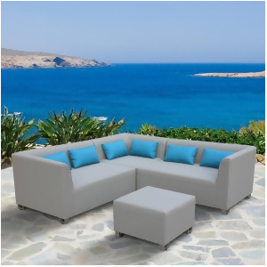 Armen Living Lagoon 4 Piece Outdoor Textilene Sectional Set in Taupe w/Sky Blue - All