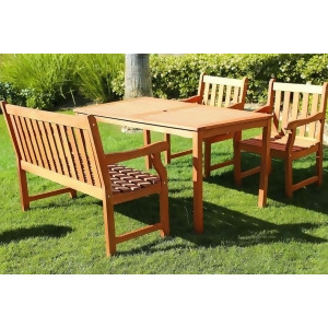 Vifah Malibu V98set37 Natural Wood 4 Piece Outdoor Dining Set w/Bench - All