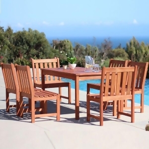 Vifah Malibu V98set47 Natural Wood 7 Piece Outdoor Dining Set w/Armless Chairs - All