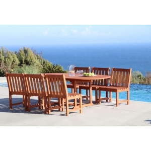 Vifah Malibu V144set39 Natural Wood 7 Piece Outdoor Dining Set w/Extention Table - All
