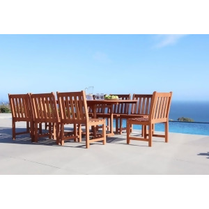 Vifah Malibu V144set40 Natural Wood 9 Piece Outdoor Dining Set w/Extention Table - All