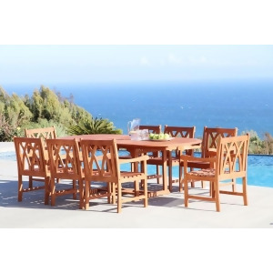 Vifah Malibu V144set34 Natural Wood 9 Piece Outdoor Dining Set w/Extention Table - All