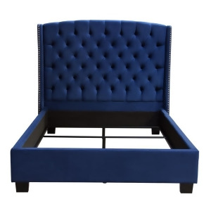 Diamond Sofa Majestic Tufted Bed in Royal Navy Velvet w/Nail Head Wing Accents - All
