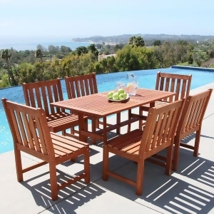 Vifah Malibu V189set21 Natural Wood 7 Piece Outdoor Dining Set w/Armless Chairs - All