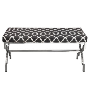 Diamond Sofa Windsor Accent Bench in Black White Geo Patterned Seat w/Polished - All
