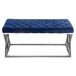 Diamond Sofa Vixen Accent Bench w/Navy Blue Tufted Velvet Seat Polished Stainl - All
