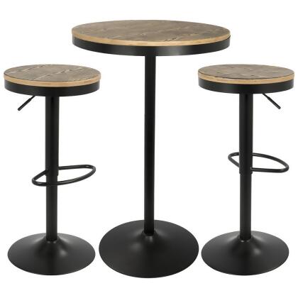 Lumisource Dakota 3-Piece Industrial-Farmhouse Dining Set in Black 