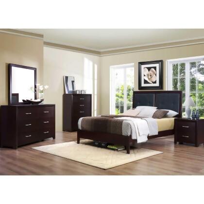 Homelegance Edina 5 Piece Upholstered Headboard Platform Bedroom Set in Espresso 