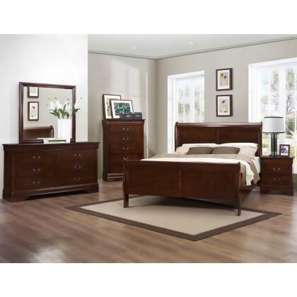 Homelegance Mayville 5 Piece Sleigh Bedroom Set in Brown Cherry 