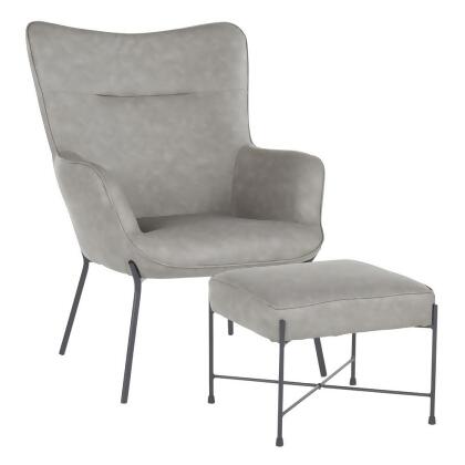 Lumisource Izzy Industrial Lounge Chair and Ottoman Set in Black Metal and Grey 