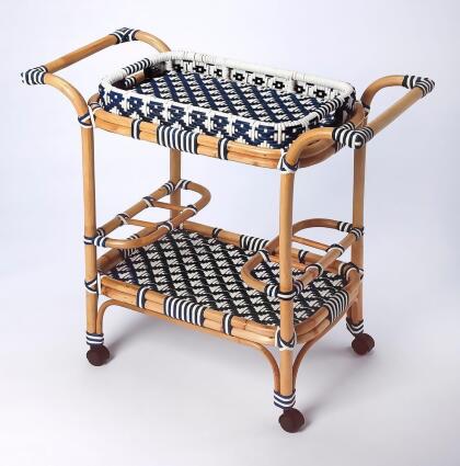 Butler Selena Blue & White Rattan Bar Cart 