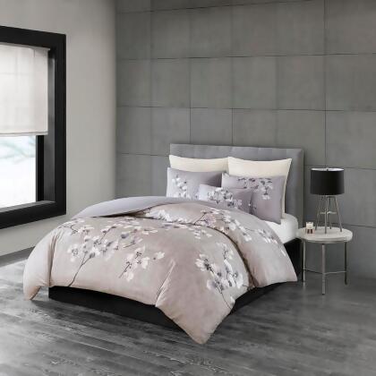 N Natori Sakura Blossom 3 Piece Cotton Sateen Printed Comforter Set King 