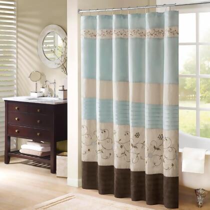 Madison Park Serene Faux Silk Embroidered Floral Shower Curtain 72x72