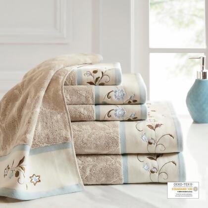 Madison Park Serene Embroidered Cotton Jacquard 6 Piece Towel Set 