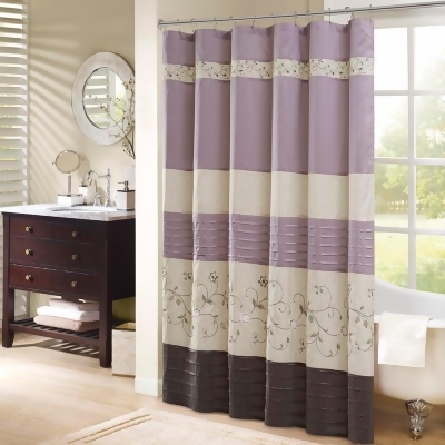 Madison Park Serene Faux Silk Embroidered Floral Shower Curtain 72x72