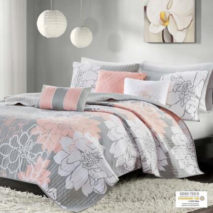 Madison Park Lola 6 Piece Reversible Cotton Printed Coverlet Set King/Cal King
