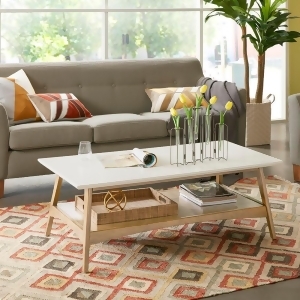 Avenu Coffee Table Off White/Natural - Madison Park: Mid-Century, Bottom Shelf Storage, Wood Frame