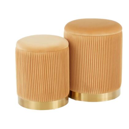 Lumisource Marla Contemporary Nesting Pleated Ottoman Set in Gold Metal and Oran 