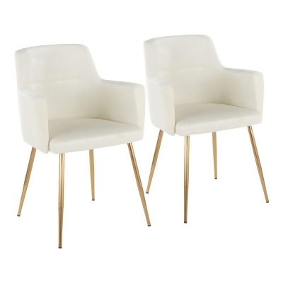 Lumisource Andrew Contemporary Dining/Accent Chair in Gold Metal and Cream Velve 
