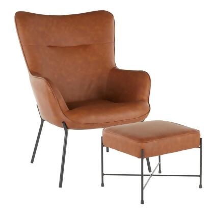 Lumisource Izzy Industrial Lounge Chair and Ottoman Set in Black Metal and Camel 