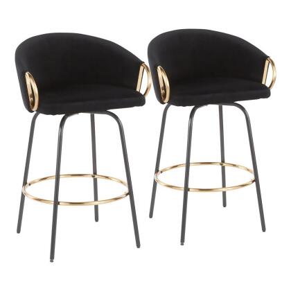 Lumisource Claire Contemporary/Glam Counter Stool in Black Metal and Black Velve 