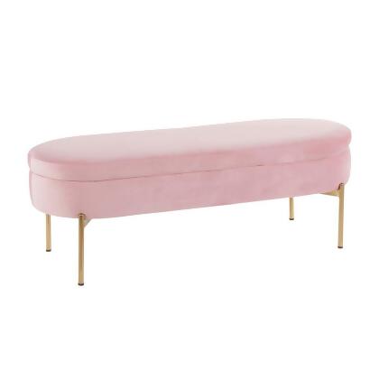 Lumisource Chloe Contemporary/Glam Storage Bench in Gold Metal and Blush Pink Ve 