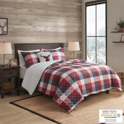 Madison Park Pines Hill 4 PC Printed Herringbone to Sherpa Reversible Coverlet S 