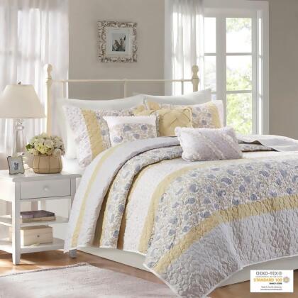 Madison Park Dawn 6 Piece Cotton Percale Reversible Coverlet Set - Full/Queen 