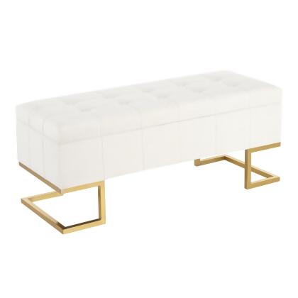 Lumisource Midas Contemporary/Glam Storage Bench in Gold Steel and White Velvet 
