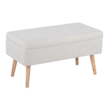 Lumisource Storage Contemporary Bench in Natural Wood and Beige Fabric 