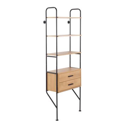 Lumisource Lean Industrial Bookcase in Black Metal and Brown Wood 