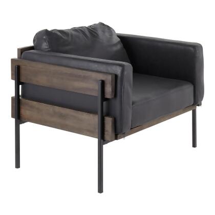 Lumisource Kari Farmhouse Accent Chair in Black Metal, Grey Wood, and Black Faux 