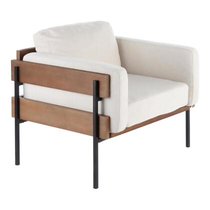 Lumisource Kari Farmhouse Accent Chair in Black Metal, Brown Wood, and Cream Fab 