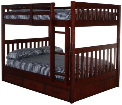 American Furniture Classics Model 82815-K3-KD Full over Full Bunk Bed with Three 
