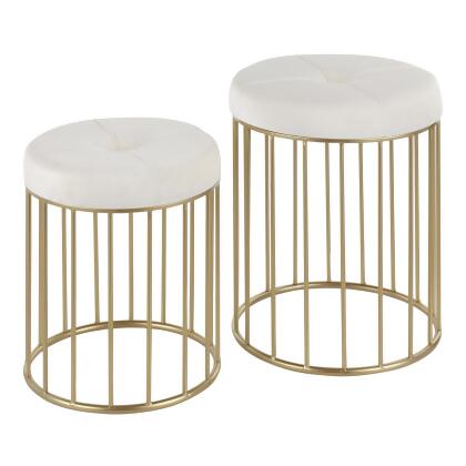 Lumisource Canary Contemporary Nesting Ottoman Set in Gold Metal and Cream Velve 