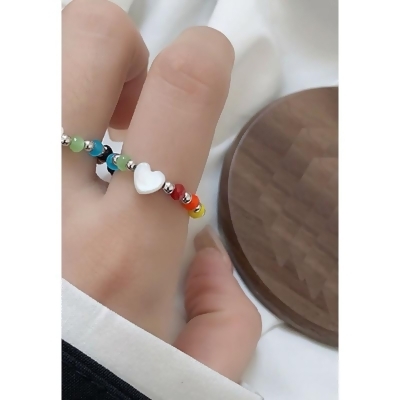 LDR9319H LYCKA Heart Rainbow Shell Beads Ring 