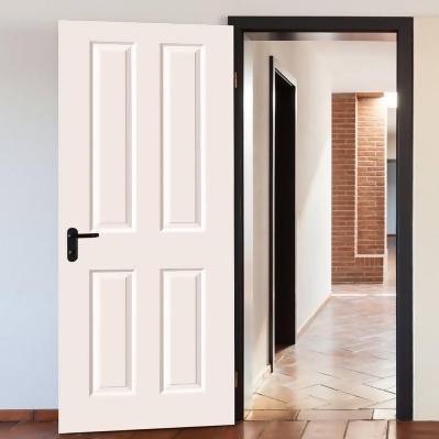 White Primed 4 Panel Fire Door With Smooth Surfaces Is 1 2 Hour
