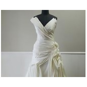Princess V neck Strapless Floor Length Ivory or Pure White Flower Satin Wedding Gown with Train and Lace Up Back Princess V neck Strapless Floor Length Ivory or Pure White Flower Satin Wedding Gown with Train and Lace Up Back