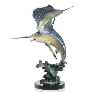 Brass Marlin and Sailfish in Hot Patina Finish on Marble Base - All